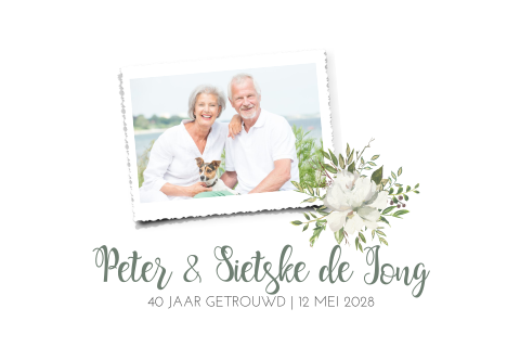 40 jaar getrouwd kaart met bloemen en een foto