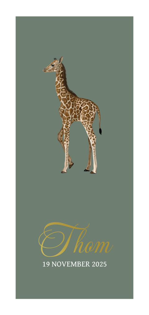 Minimalistisch geboortekaartje met giraf en goudfolie