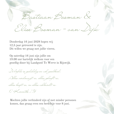 Romantische jubileumkaart met bloemen voor 12,5 jaar getrouwd