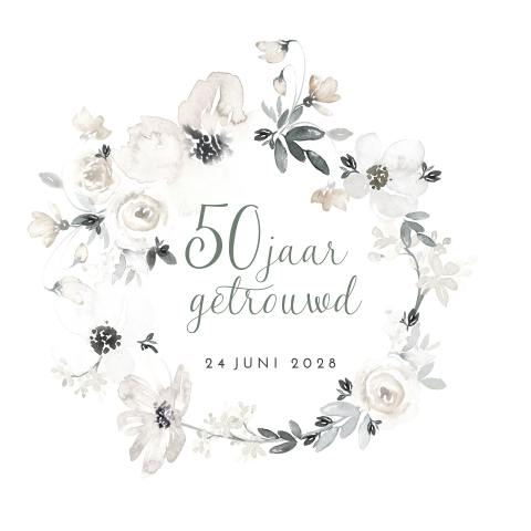 Romantische jubileumkaart met bloemenkrans voor 50 jaar getrouwd