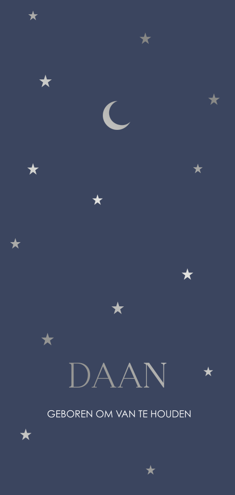 Geboortekaartje jongen met maan en sterren in zilverfolie